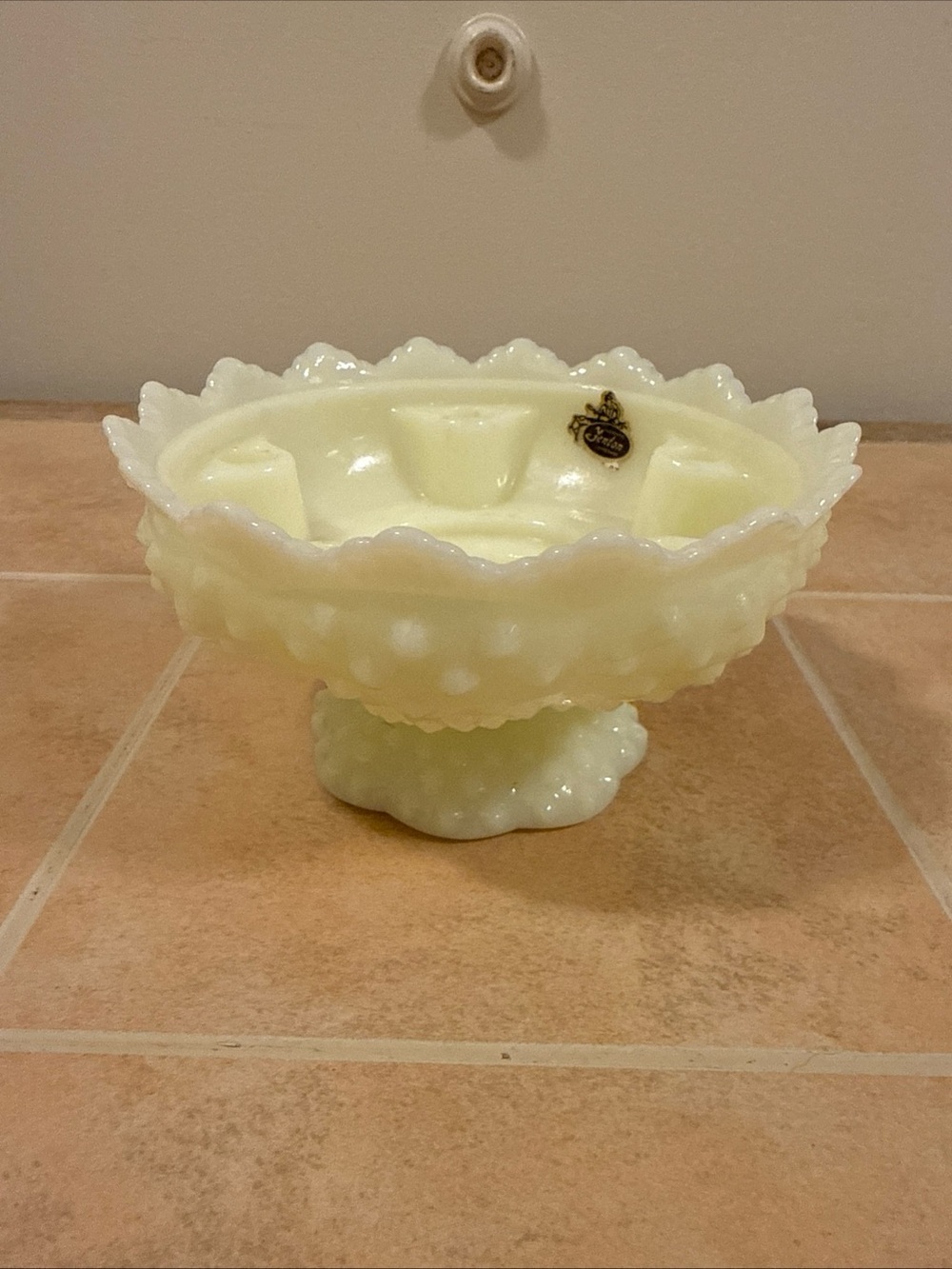 Vintage Fenton uranium glass candelabra candle bowl